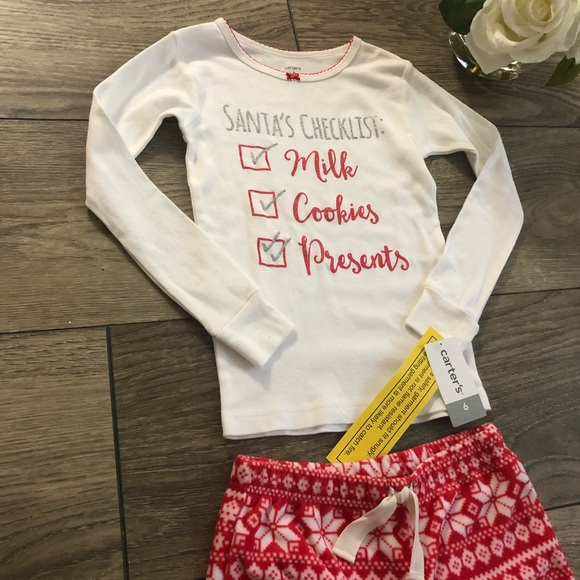 CARTER’S christmas santa’s checklist red and white girls pajama set size 6 - Picture 2 of 7